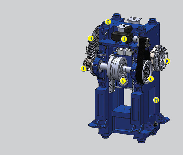 HDP hot forging press rear view and components